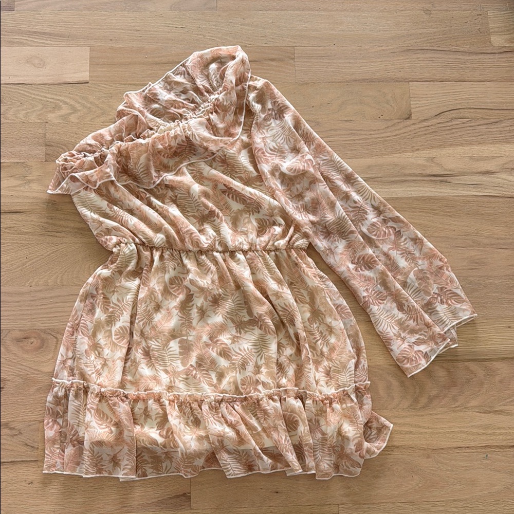 Floral Ruffle women Dress - Cream and Pink